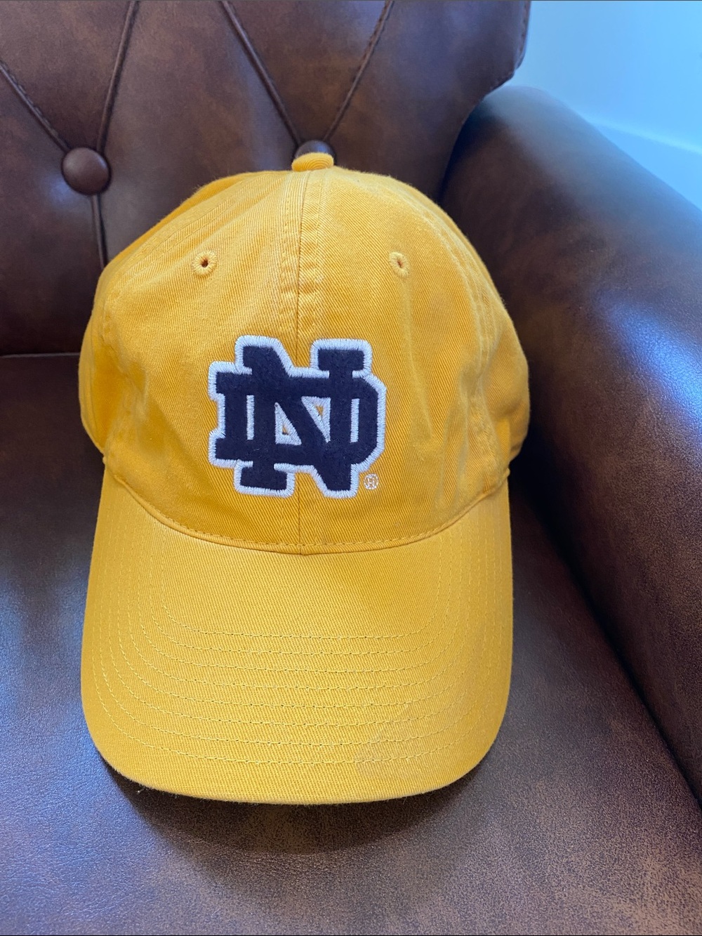 Notre Dame Embroidered Logo Baseball Cap HTF Yellow Navy ND logo Fighting IRISH
